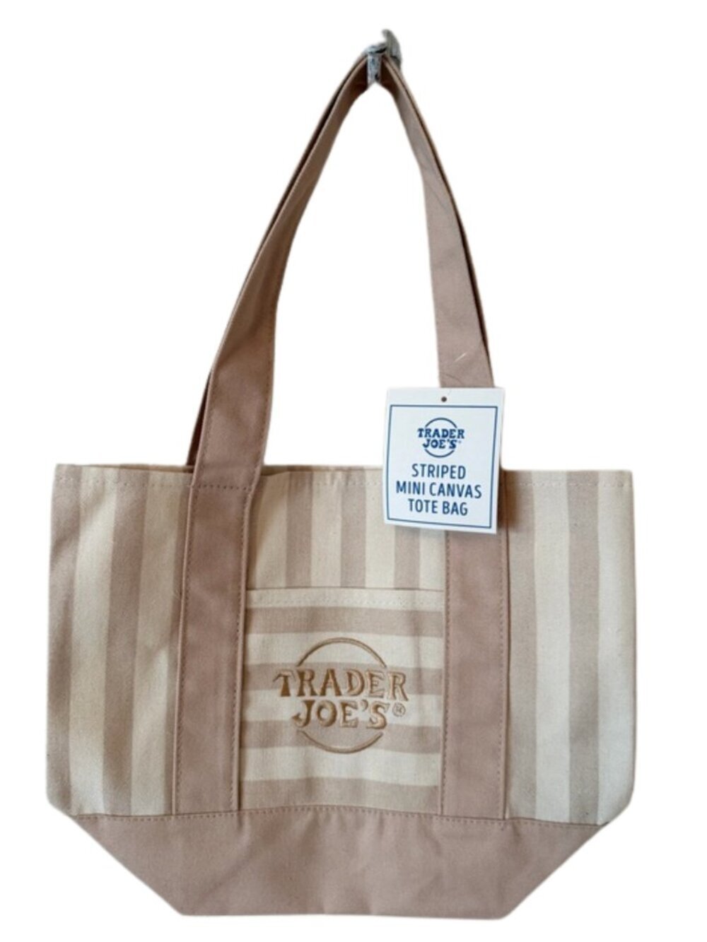 🛍️✨ NEW Mini Trader Joe's Canvas Tote Bag – Tan & Beige Stripes 🔥 NEW RELEASE